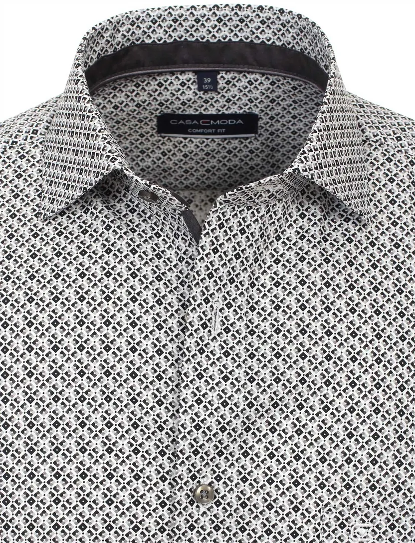 grijs geprint Casa Moda comfort fit overhemd mouwlengte-7