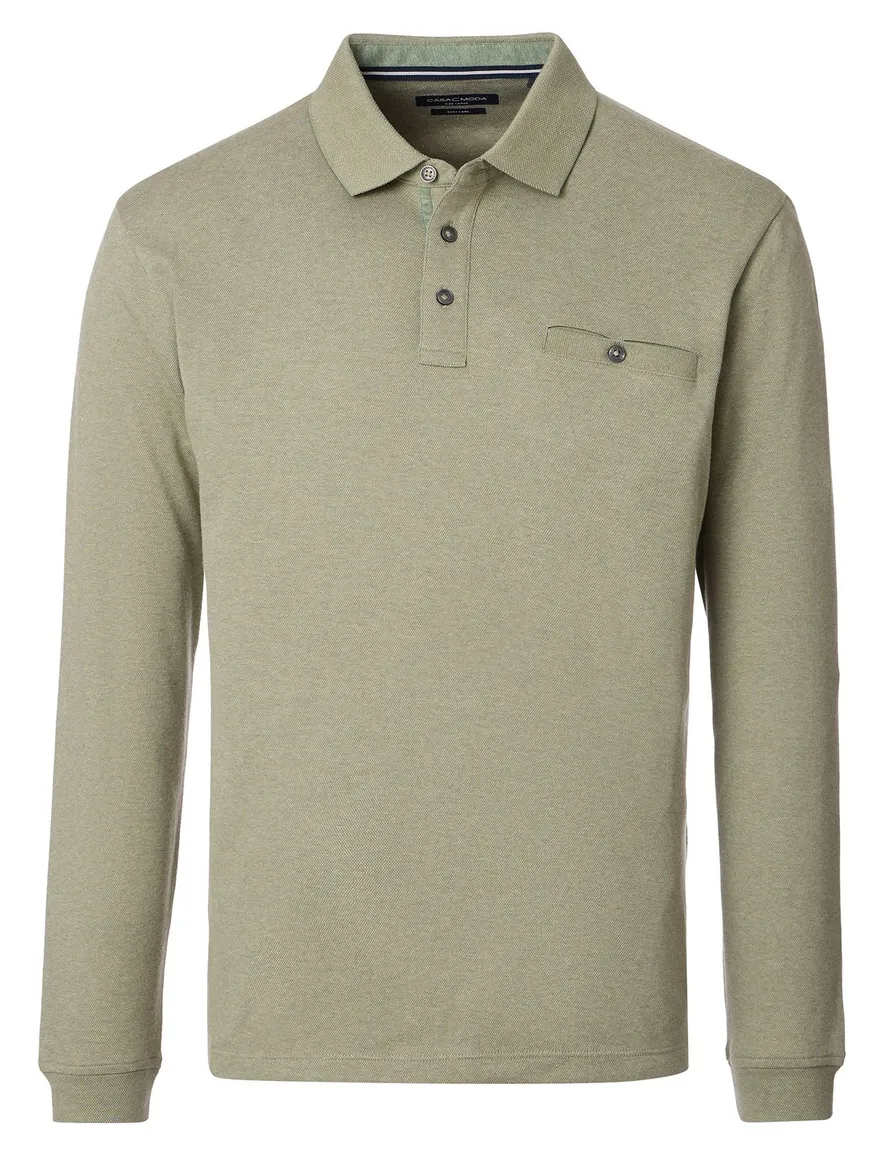 Casa Moda polo-lange-mouw groen 3-knoops