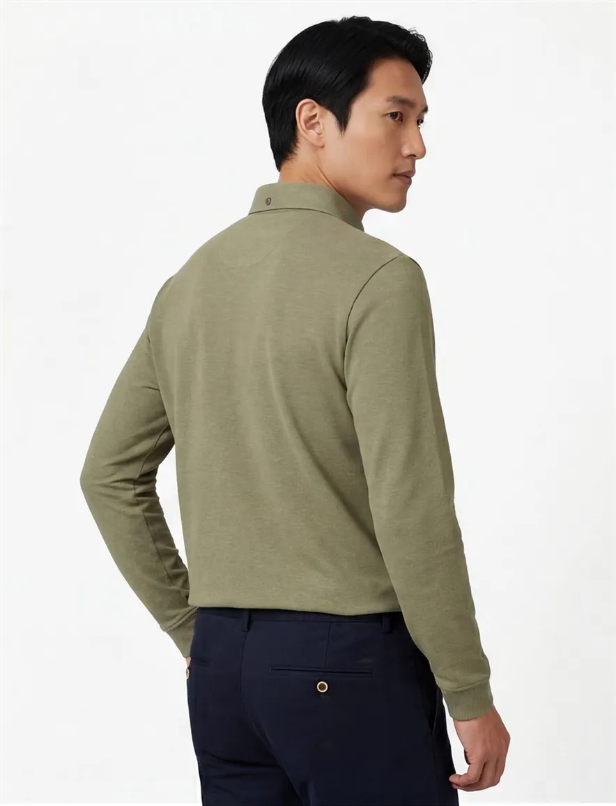 Casa Moda polo-lange-mouw groen 3-knoops