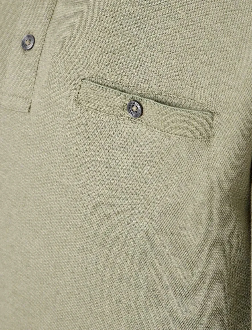 Casa Moda polo-lange-mouw groen 3-knoops