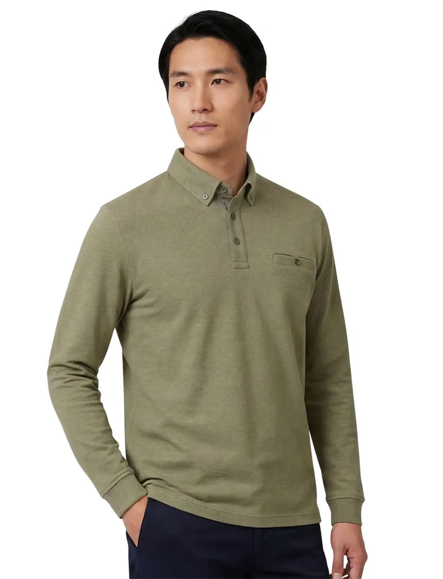 Casa Moda polo-lange-mouw groen 3-knoops
