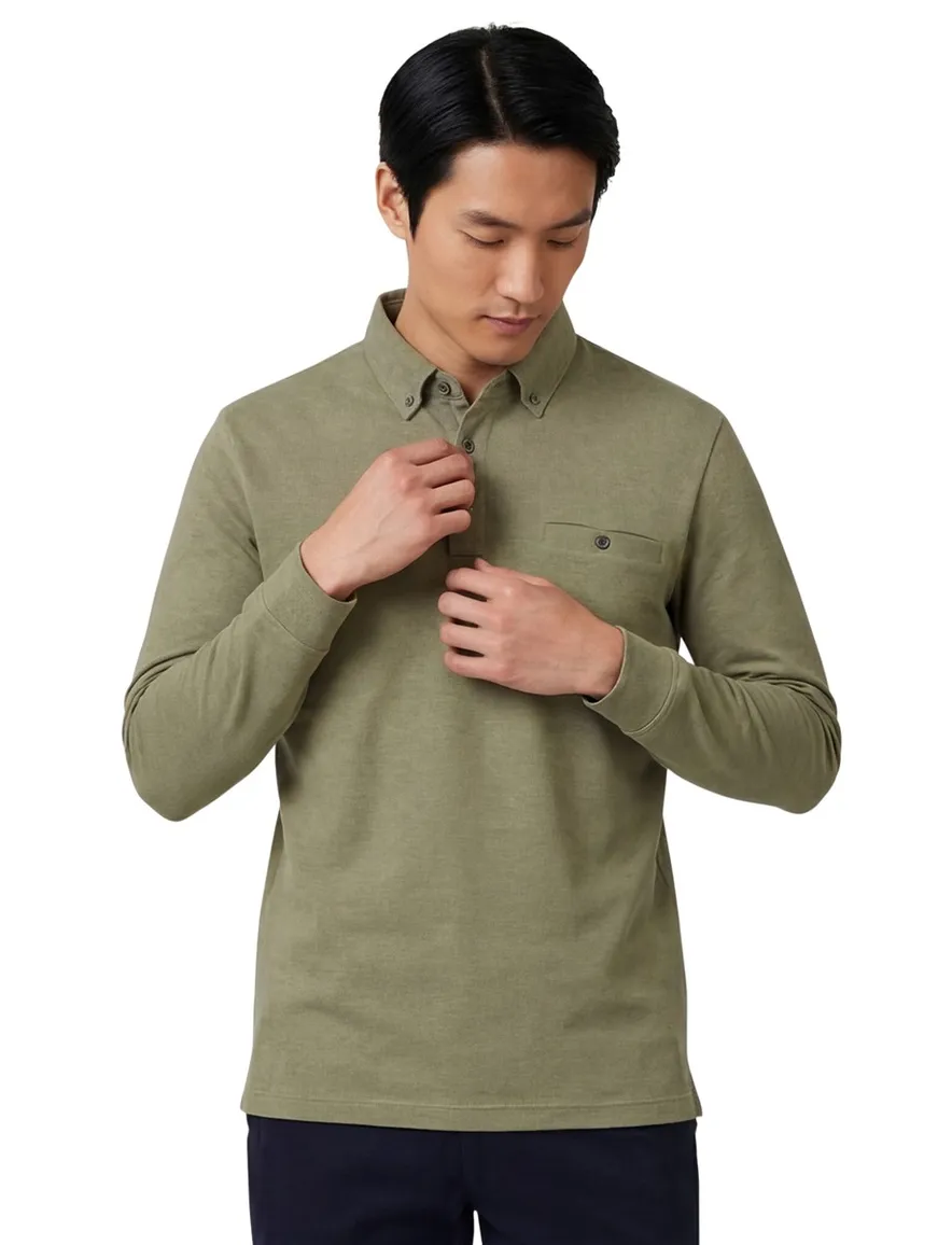 Casa Moda polo-lange-mouw groen 3-knoops