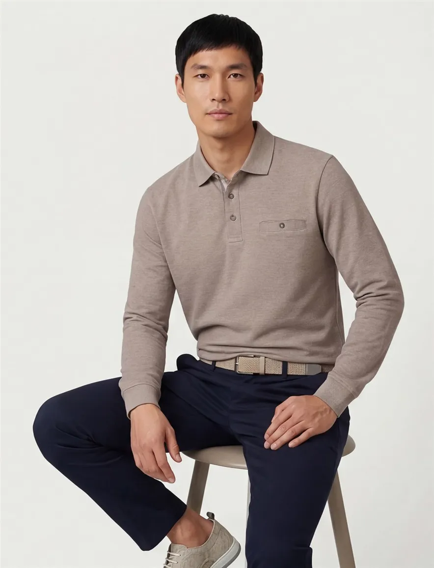Casa Moda polo lange mouw beige