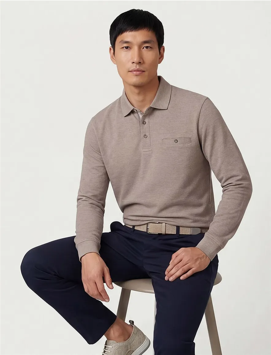 Casa Moda polo lange mouw beige