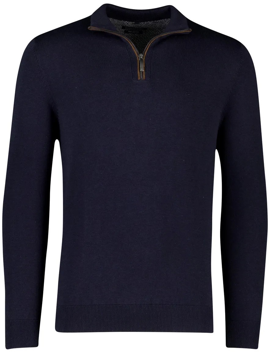 Casa Moda pullover halfzip donkerblauw effen wijde fit