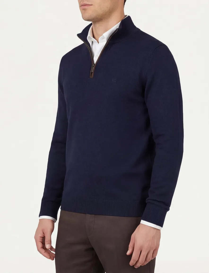 Casa Moda pullover halfzip donkerblauw effen wijde fit