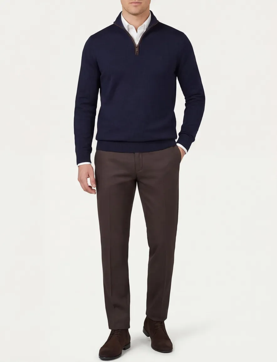 Casa Moda pullover halfzip donkerblauw effen wijde fit