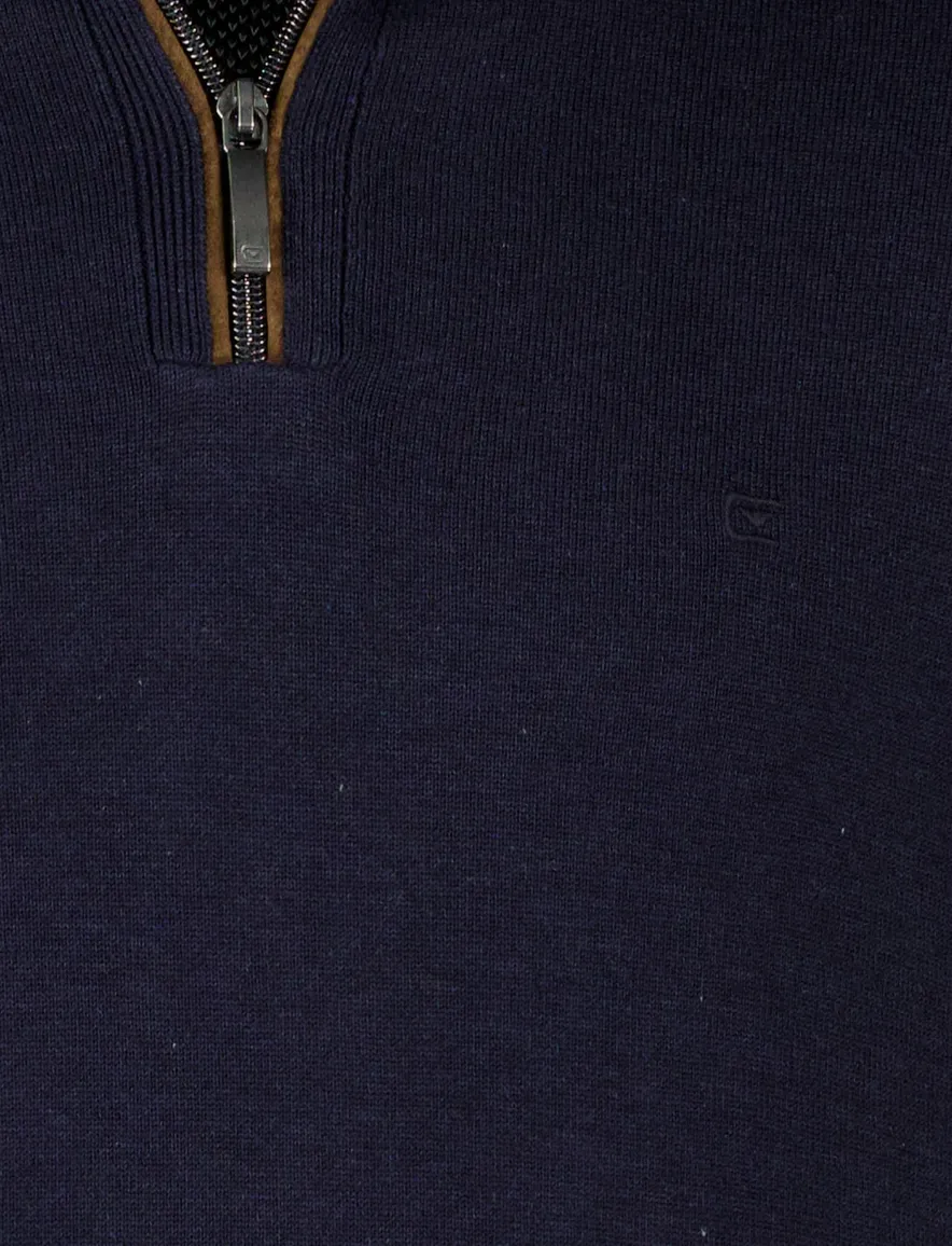 Casa Moda pullover halfzip donkerblauw effen wijde fit