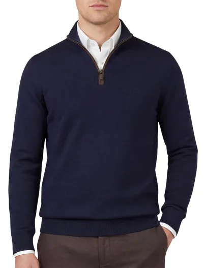 Casa Moda Casa Moda pullover halfzip donkerblauw effen wijde fit