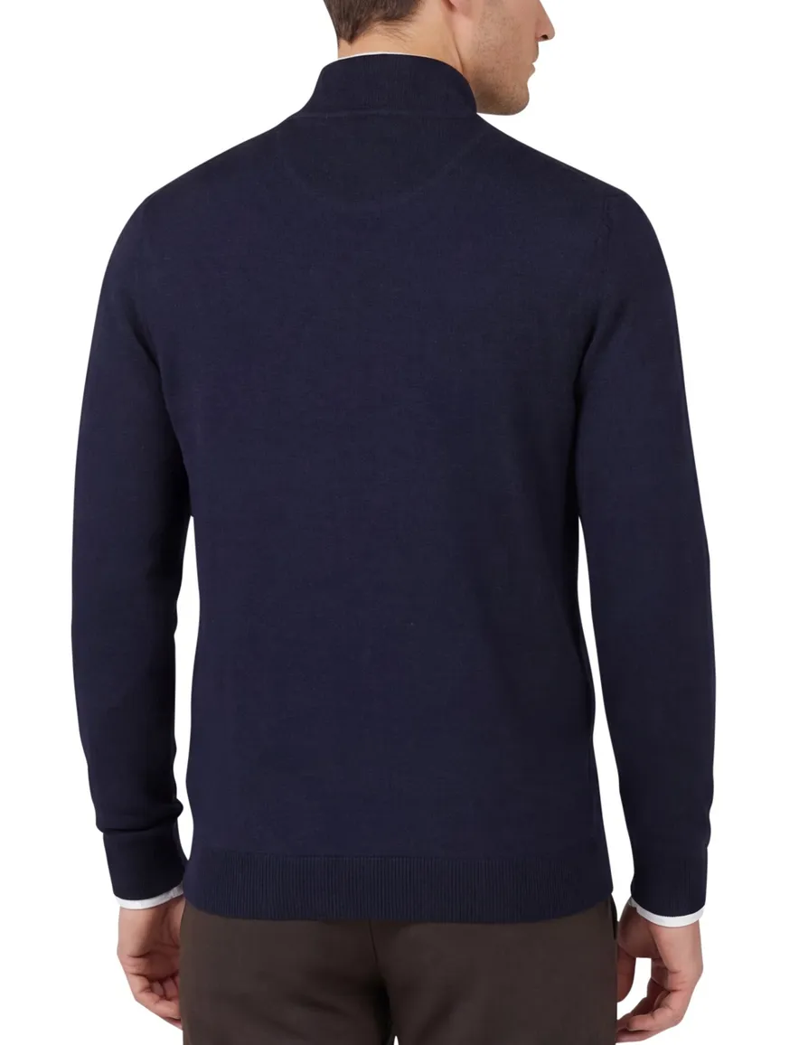 Casa Moda pullover halfzip donkerblauw effen wijde fit