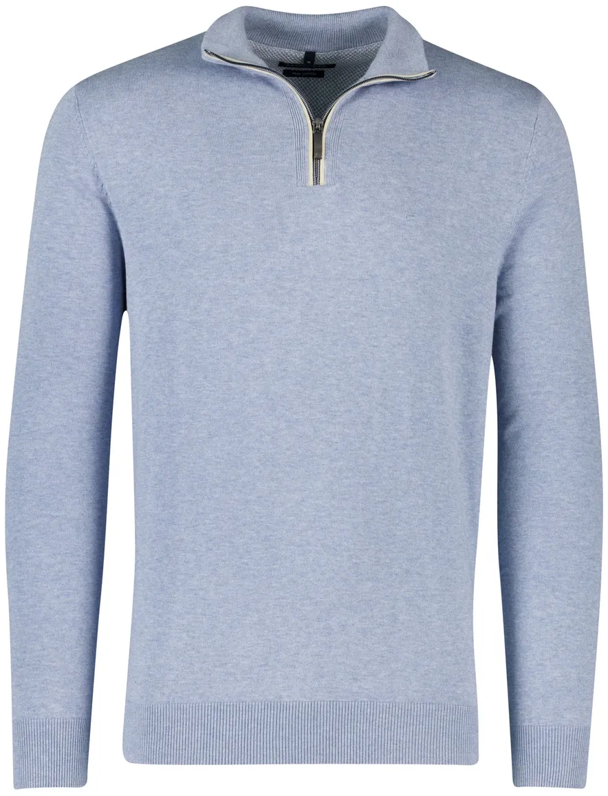 Casa Moda pull over wijde fit lichtblauw half zip