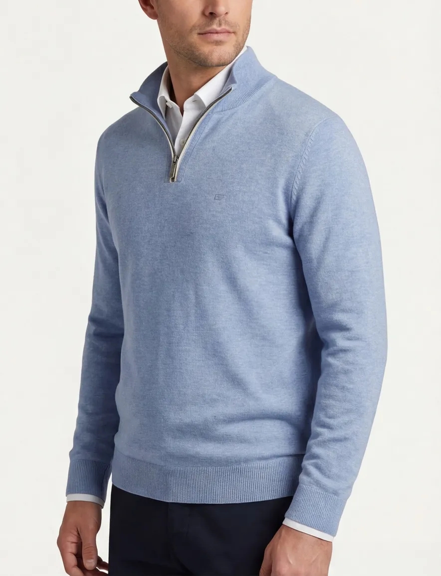 Casa Moda pull over wijde fit lichtblauw half zip