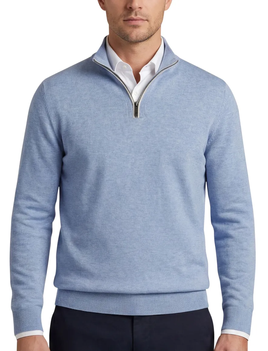 Casa Moda pull over wijde fit lichtblauw half zip