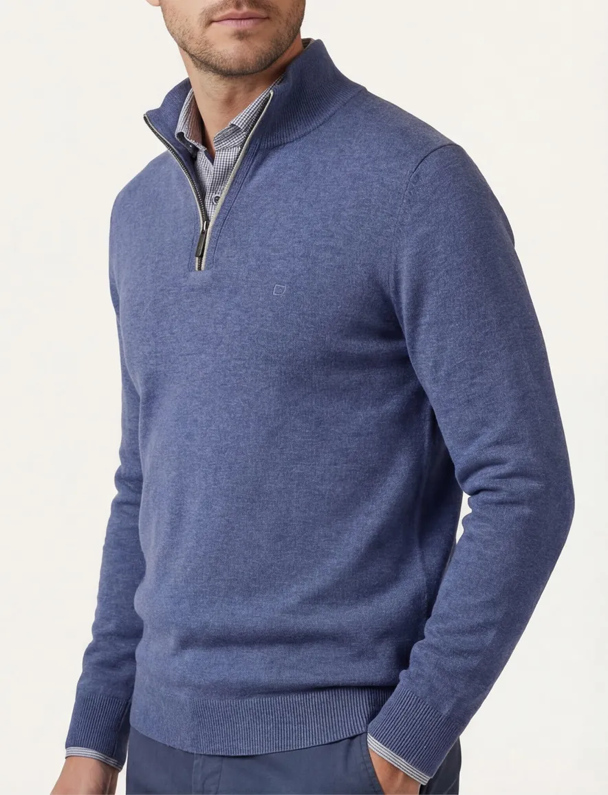 Casa Moda pullover effen blauw wijde fit