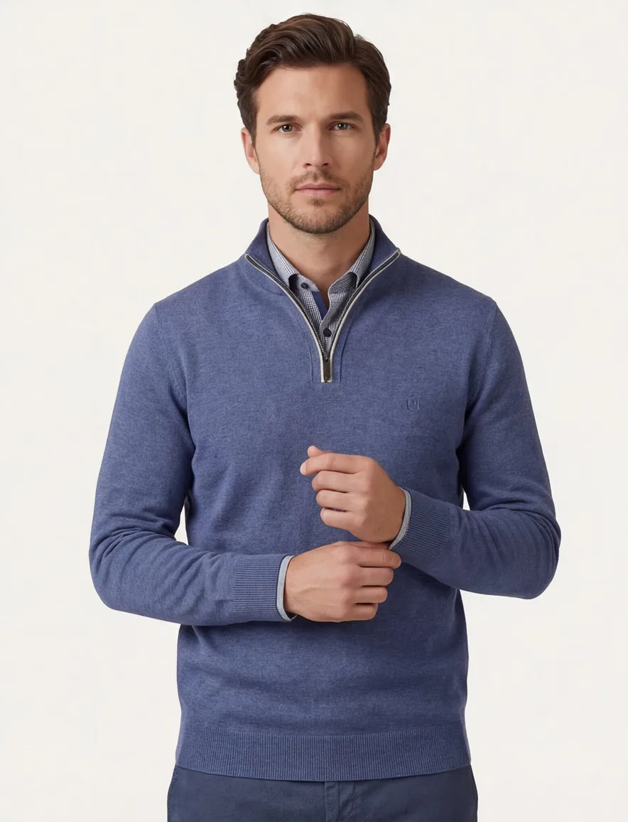 Casa Moda pullover effen blauw wijde fit