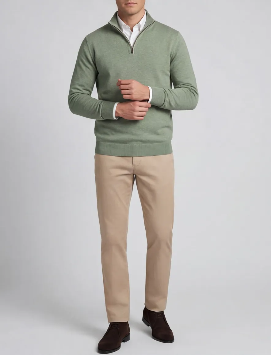 Casa Moda pullover effen groen wijde fit