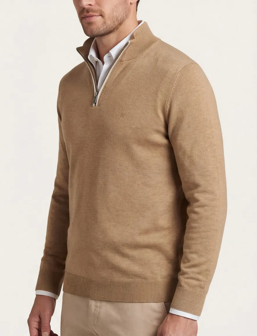 Casa Moda effen camel half zip pullover
