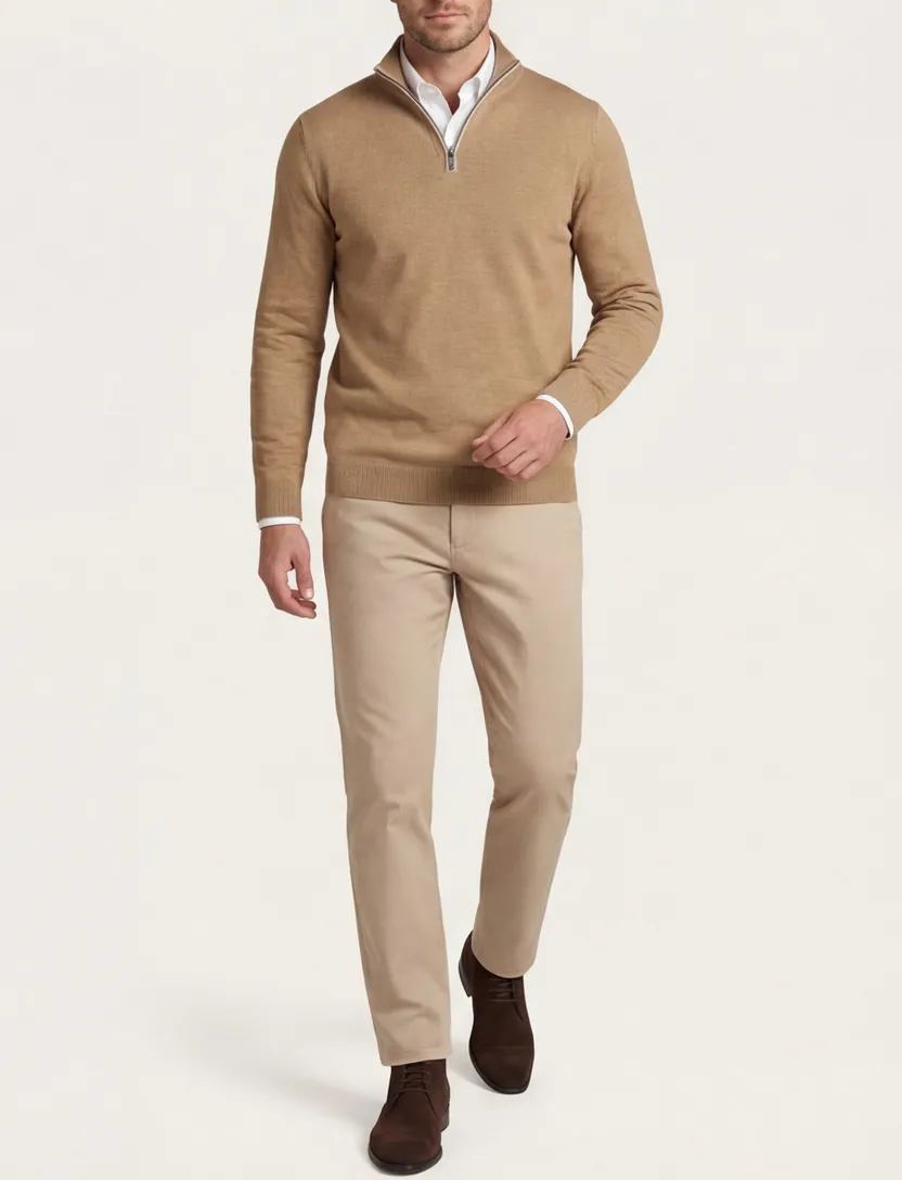 Casa Moda half zip pullover effen camel