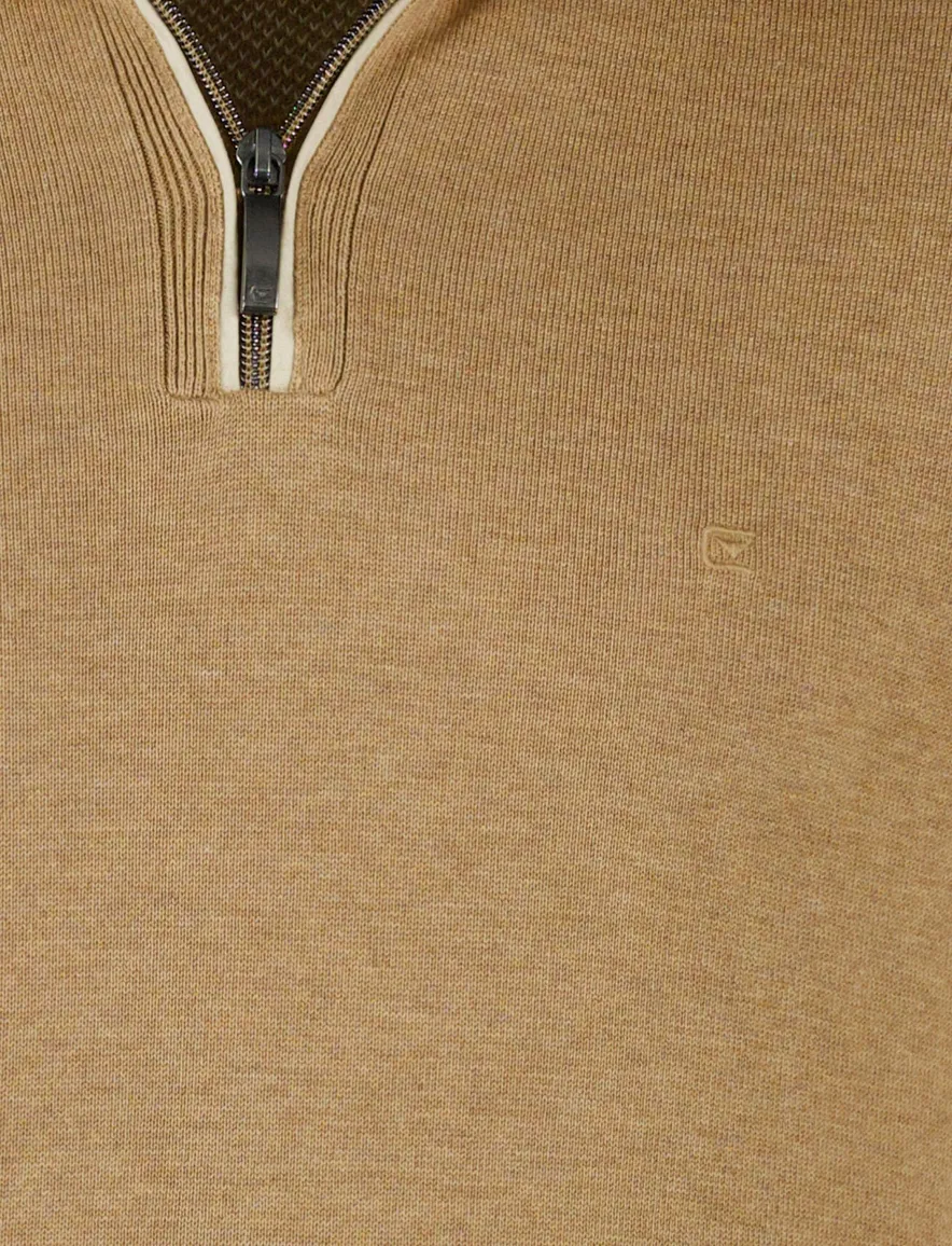 Casa Moda effen camel half zip pullover