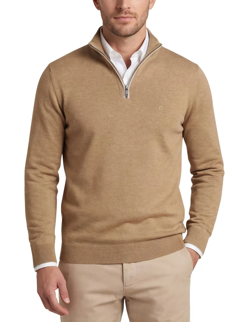 Casa Moda half zip pullover effen camel