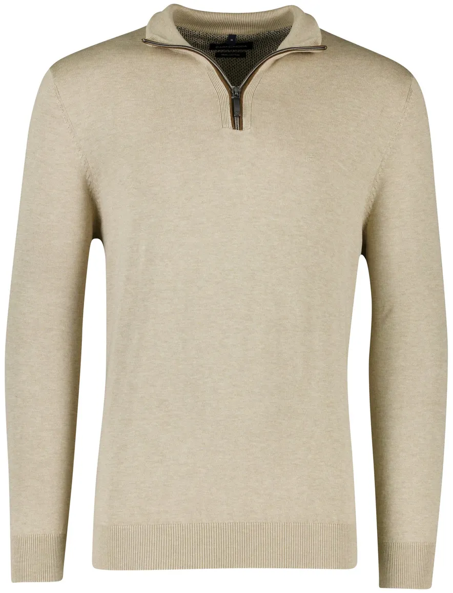 Casa Moda pullover beige effen wijde fit half zip