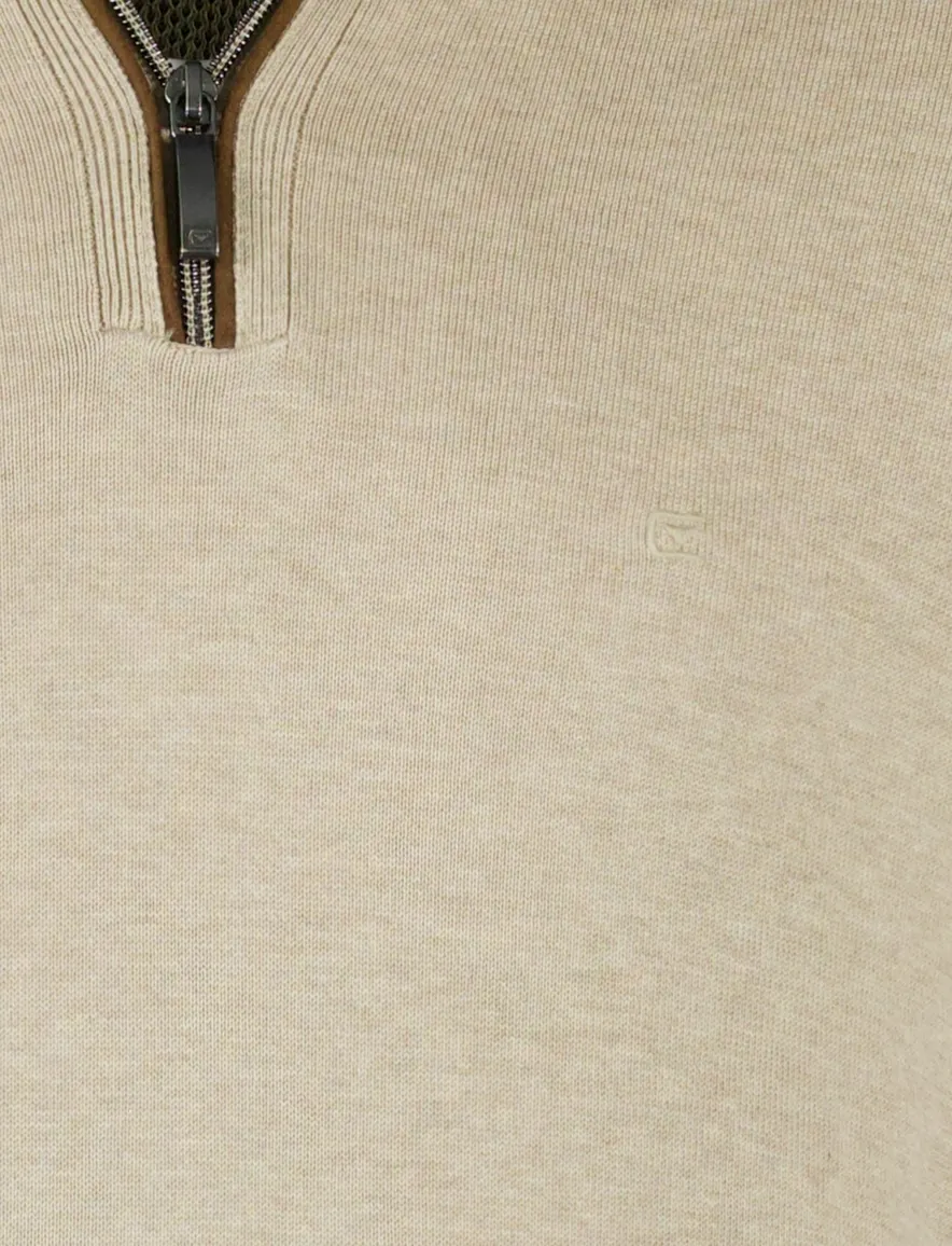Casa Moda pullover beige effen wijde fit half zip