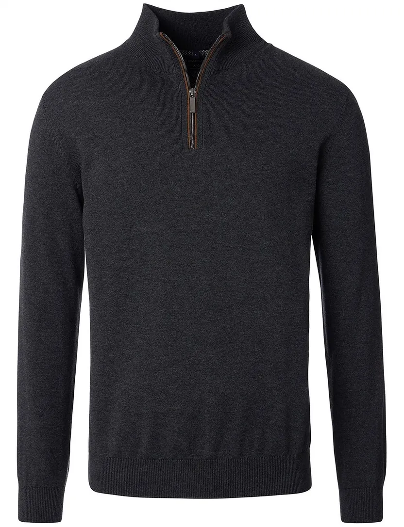 Casa Moda grijs half-zip trui gemêleerd 100% katoen
