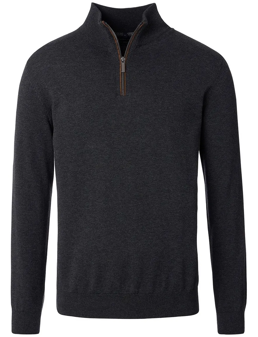 Casa Moda grijs half-zip trui gemêleerd lange mouw