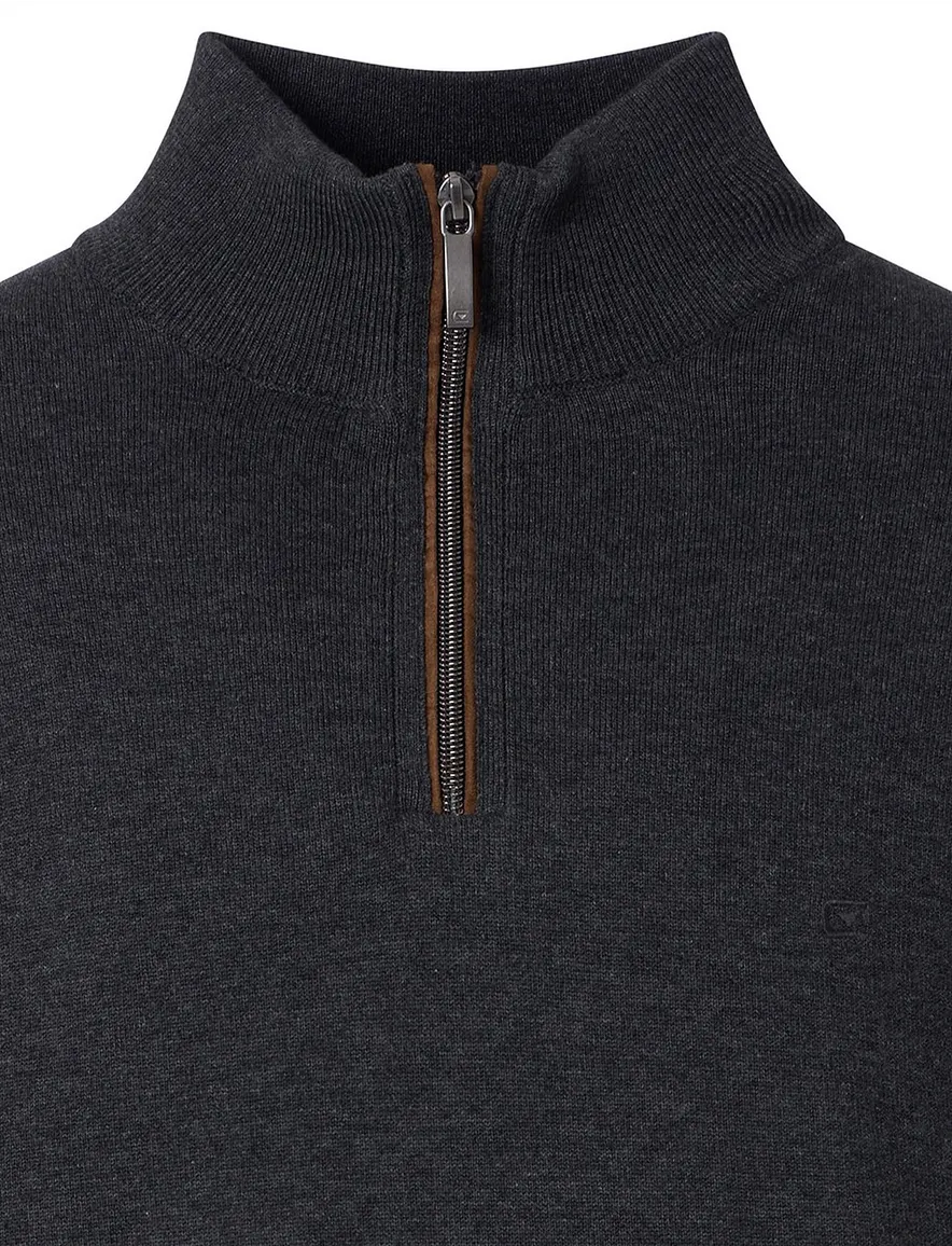 Casa Moda grijs half-zip trui gemêleerd lange mouw