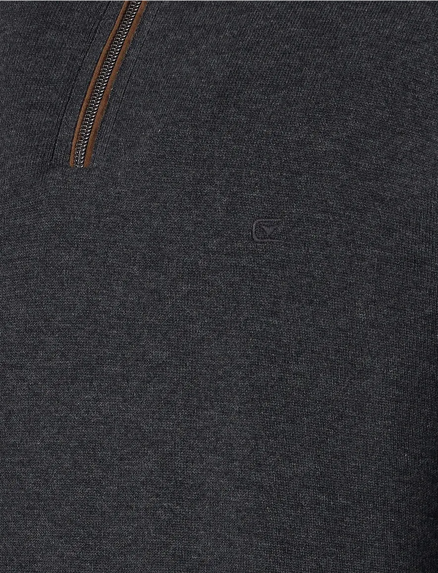 Casa Moda grijs half-zip trui gemêleerd lange mouw