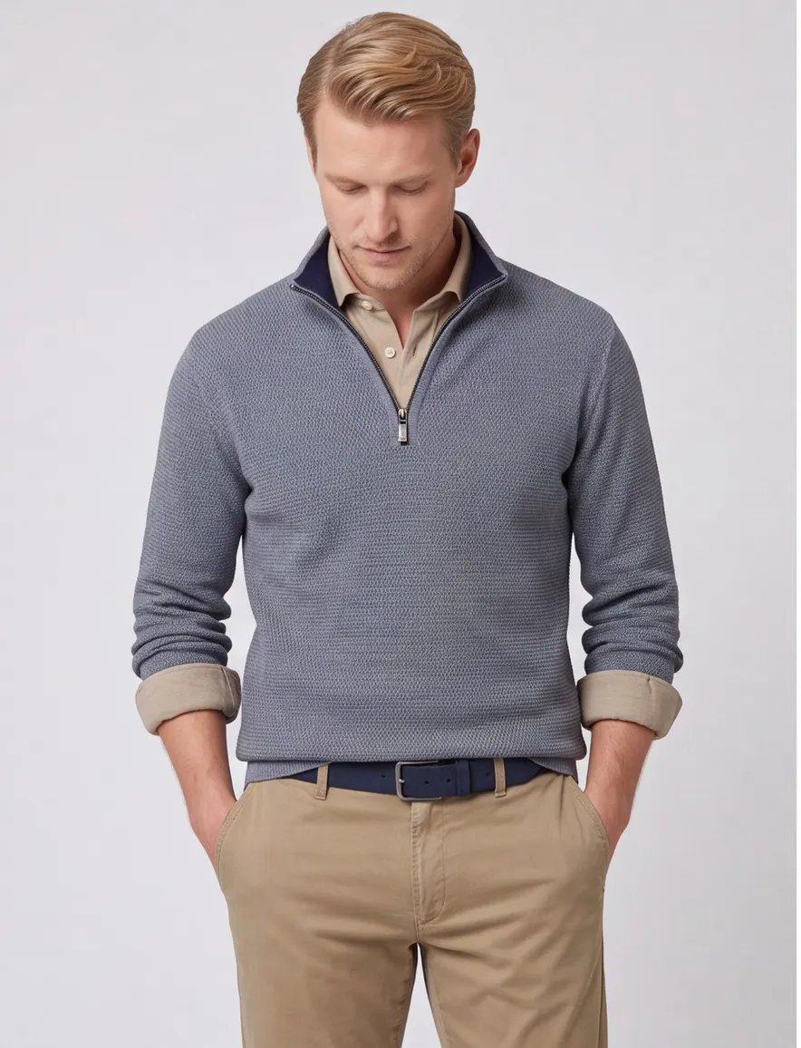 Casa Moda trui blauw half zip