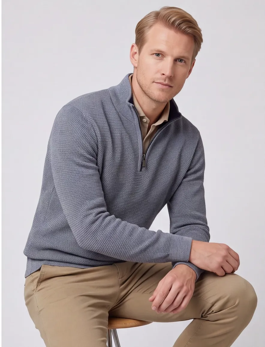 Casa Moda trui blauw half zip