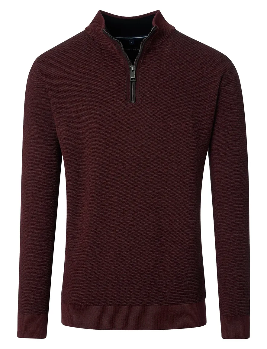Casa Moda trui half zip effen bordeaux wijde fit