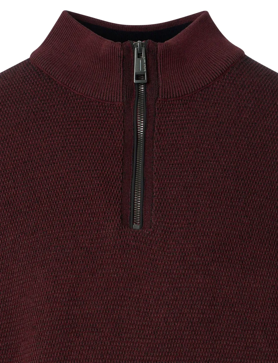Casa Moda trui half zip effen bordeaux wijde fit