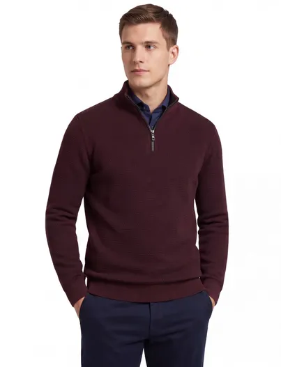 Casa Moda Casa Moda trui half zip effen bordeaux wijde fit