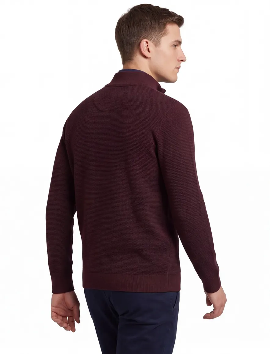 Casa Moda trui half zip effen bordeaux wijde fit