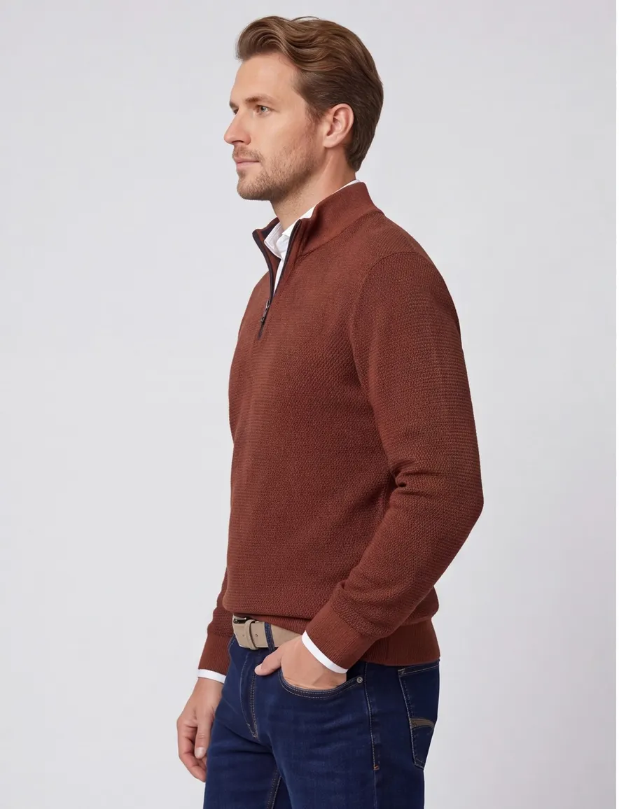 Trui Casa Moda oranje half zip