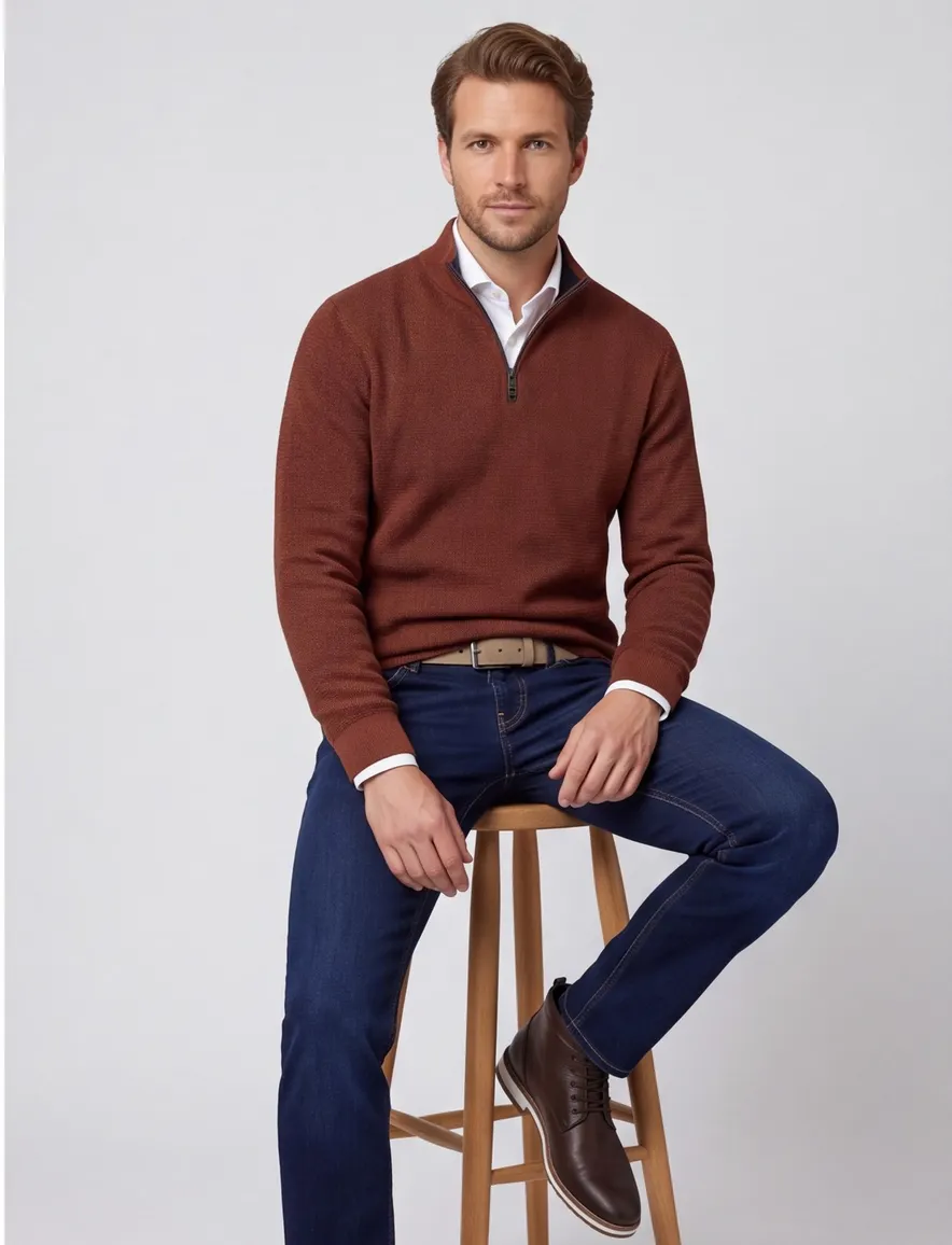 Trui Casa Moda oranje half zip