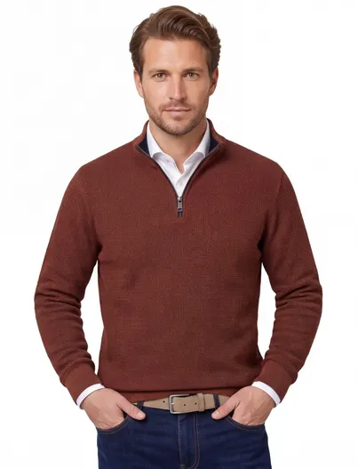 Casa Moda Trui Casa Moda oranje half zip