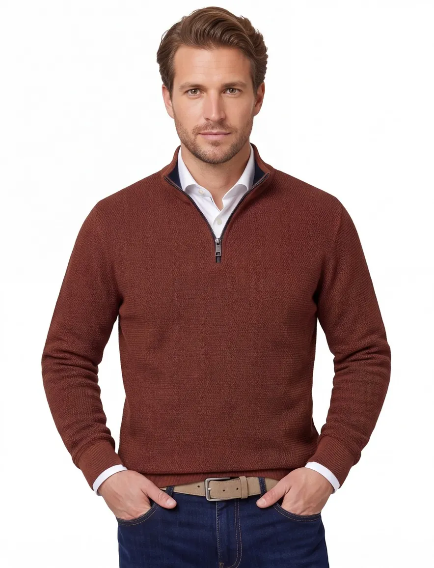 Trui Casa Moda oranje half zip