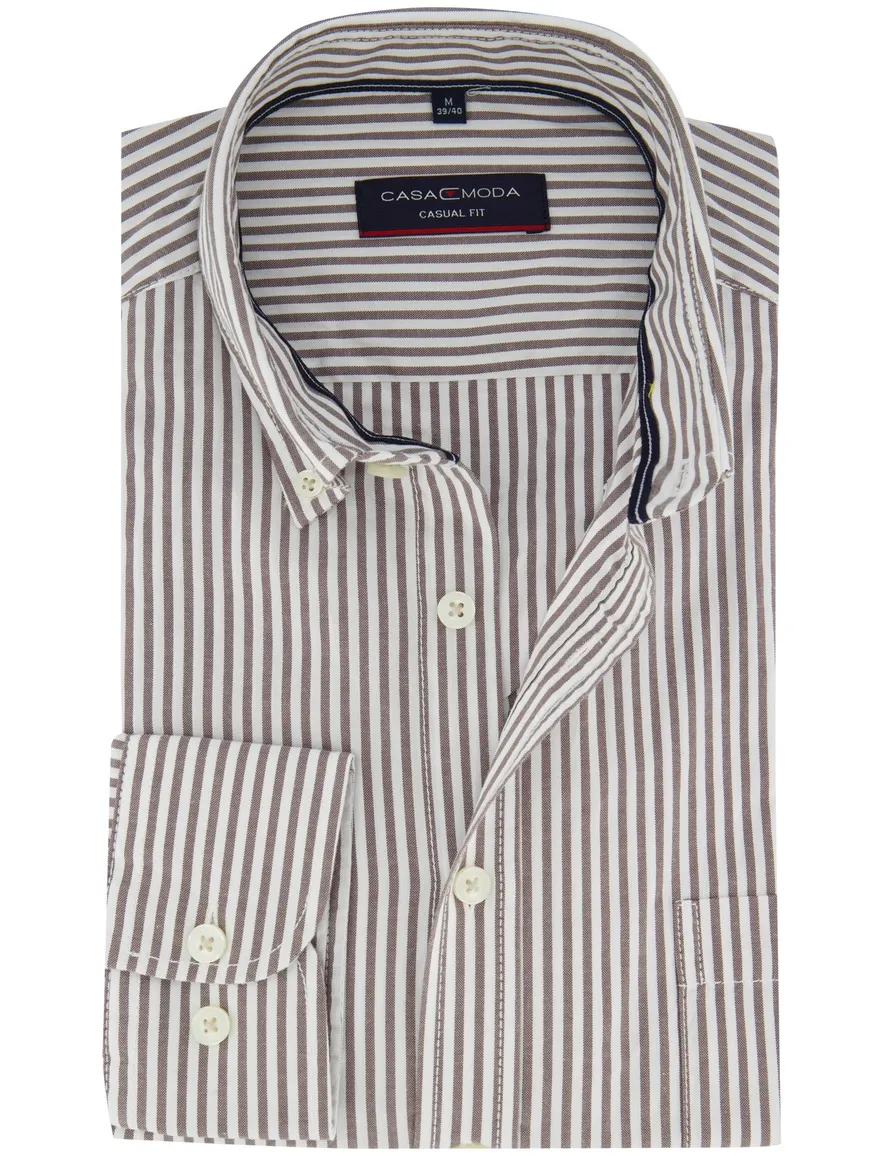 Overhemd Casa Moda Casual Fit bruin wit katoen