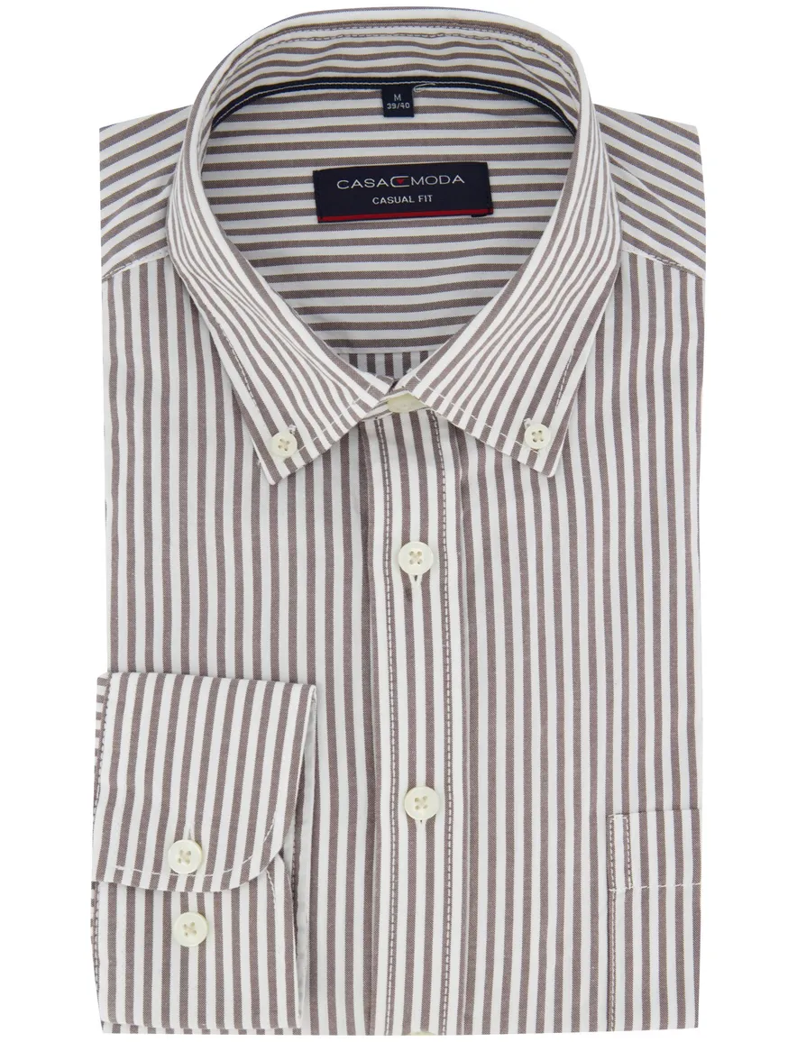 Overhemd Casa Moda Casual Fit bruin wit katoen
