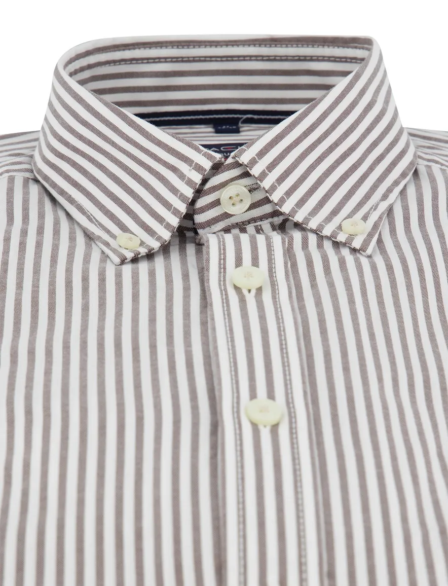Overhemd Casa Moda Casual Fit bruin wit katoen