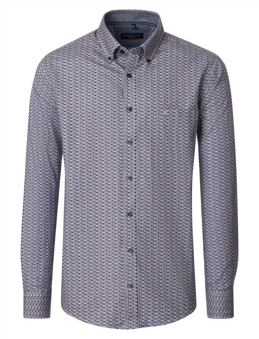 blauw geprint Casa Moda casual fit overhemd