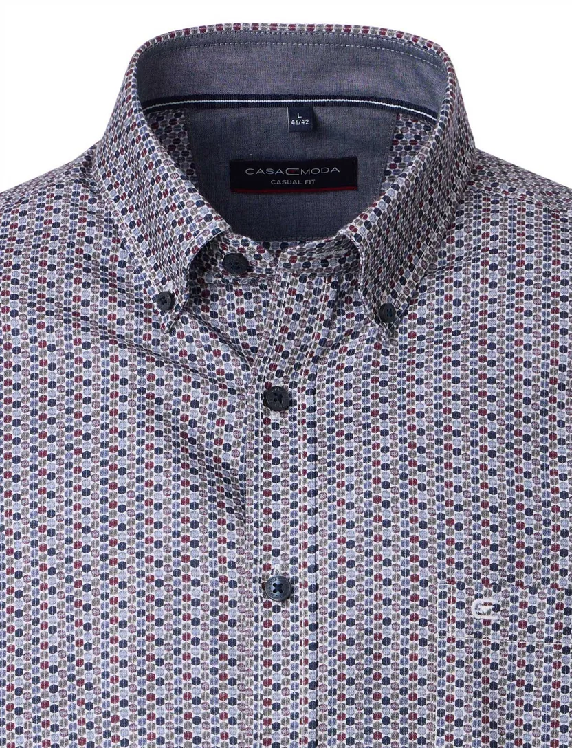 blauw geprint Casa Moda casual fit overhemd