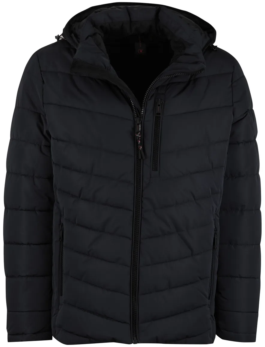 Casa Moda winterjas donkerblauw effen borstzak capuchon