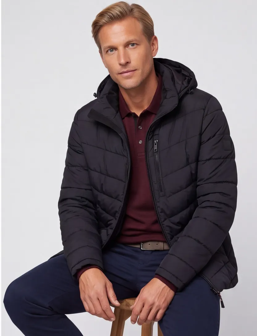 Casa Moda winterjas effen donkerblauw borstzak