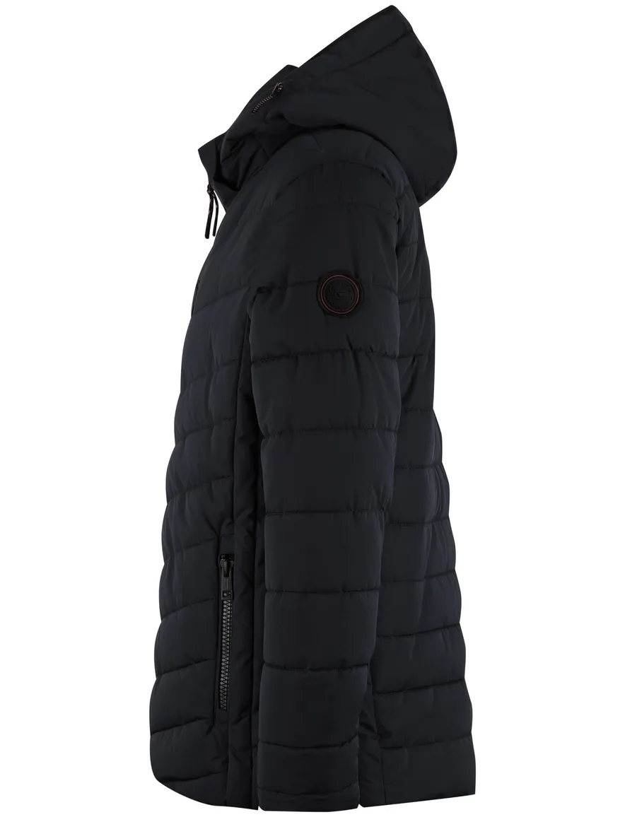 Casa Moda winterjas donkerblauw effen borstzak capuchon