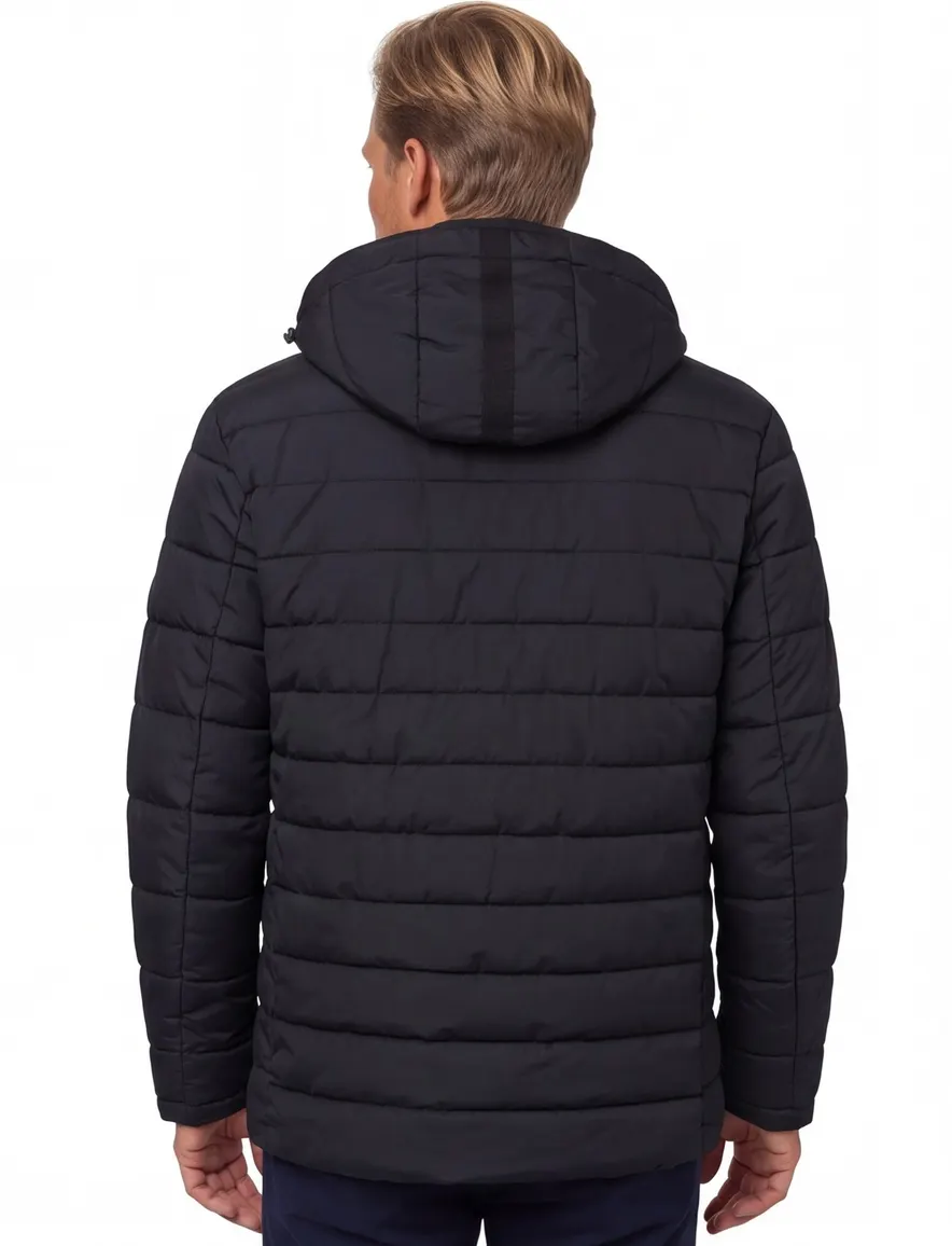 Casa Moda winterjas donkerblauw effen borstzak capuchon