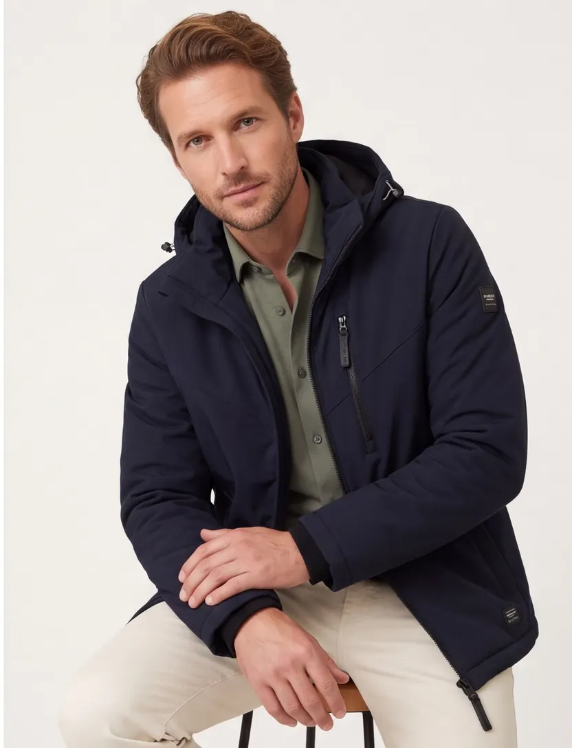 Casa Moda winterjas donkerblauw effen
